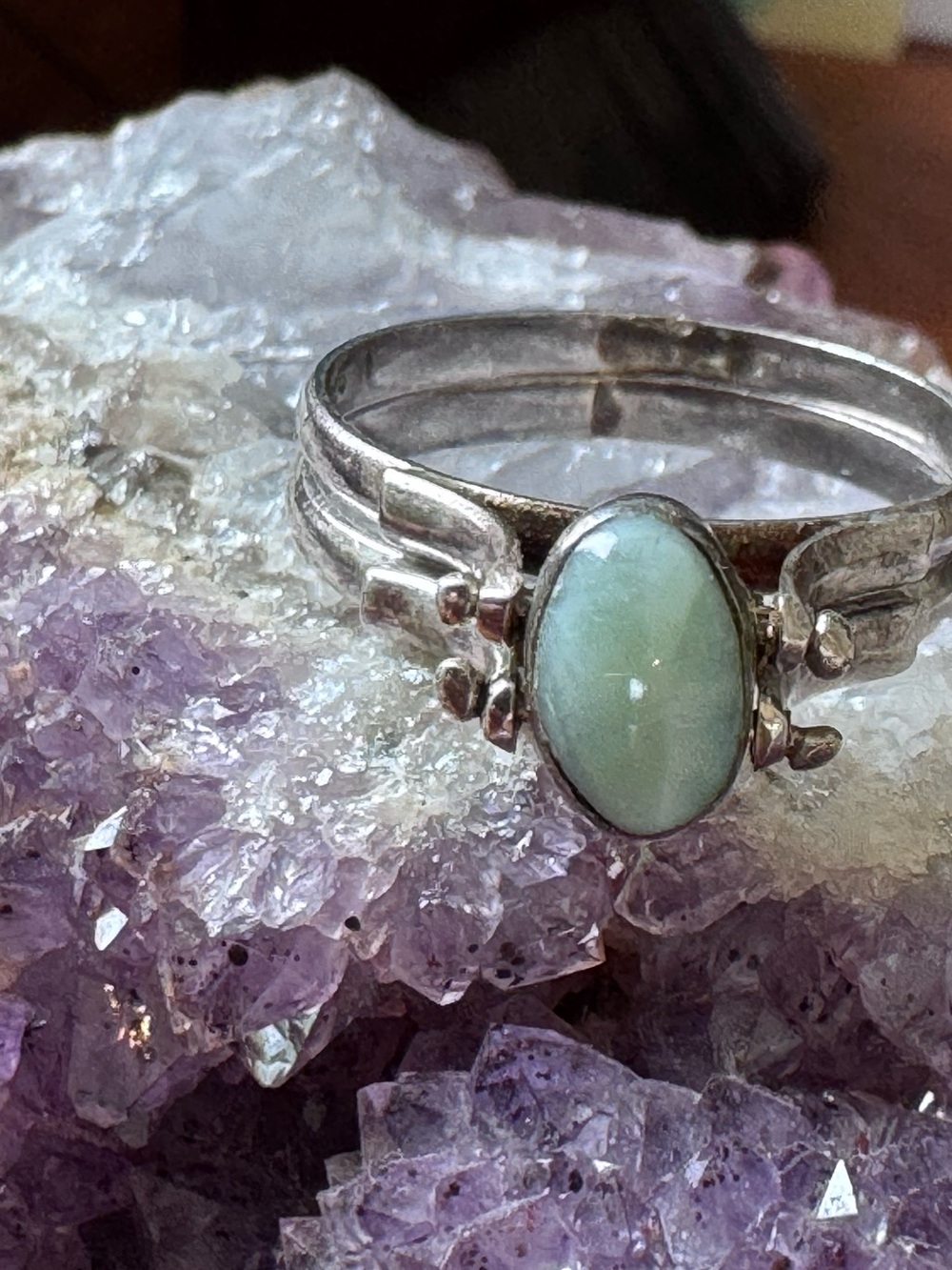 Vintage Sterling Silver Amber and larimar stone, two in one ring
